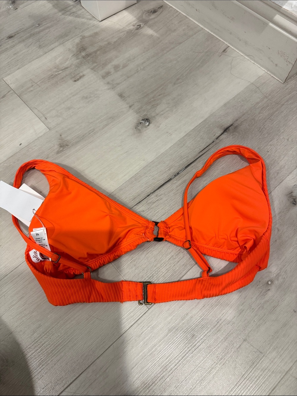Angie Orange Ribbed Plunge Bikini Top - Picture 6 of 9